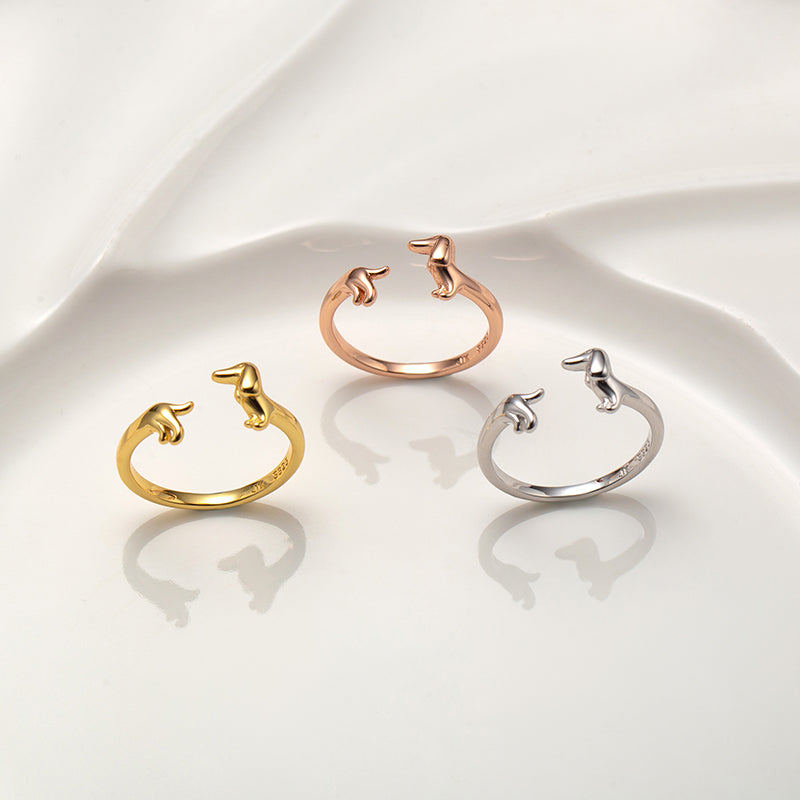 JK Dackel Ring 18 Karat Gelbgold Vergoldung